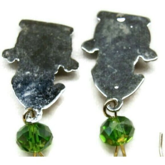 Vertical Drop Dangle Hook Earrings Womans Snowman Green Bead Winter Silver Tone - Picture 7 of 7